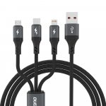 Dudao L3E 3 in 1 60 W MicroUSB USB-C Lightning kabelis 1,2 m &ndash; juodas