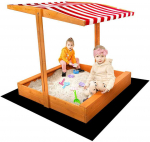 Vaiki&scaron;ka medinė smėlio dėžė su baldakimu Baby Mix 120x120 cm raudona ir balta