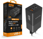 ALIGATOR GaN i&scaron;manusis maitinimo įkroviklis, Power Delivery 65W, 2xUSB-C, 1xUSB-A, juodas