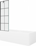 Vonia Mexen Cubik su apdaila ir stiklo sienele, 160x70 cm + 60 cm, Baltas+Juodas grid