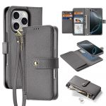 Dux Ducis Lawa Apple iPhone 16 Pro Leather dėklas su Detachable Magnetic Wallet - pilkos spalvos