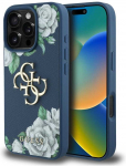 Originalus Dėklas GUESS Grained Roses Big 4G logo skirtas Apple iPhone 16 Pro Max mėlynos spalvos