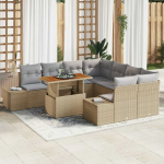 Lauko baldų komplektas Sodo Sofų Rinkinys su saugykla 9 pcs Smėlio Poli ratanas