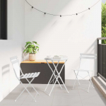 Lauko baldų komplektas Sulankstomas bistro rinkinys 3 pcs Balta Plienas