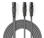 &bdquo;Nedis&ldquo; subalansuotas garso kabelis XLR 3 kontaktų (M) - 2 x XLR 3 kontaktų (F) 1,50 m, tamsiai pilkas