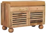 Artisan Furniture Mango medienos batų spintelė su žaliuzinėmis durelėmis ir 2 stalčiais, ąžuolo atspalvio