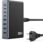 Pxwaxpy 200 W GaN III USB-C tinklo įkroviklis su 8 jungtimis HX-P21