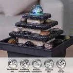 Eka Zen'light vidaus kaskadinis fontanas &bdquo;stairs Temple&ldquo; su spalvota &scaron;viesa, atpalaiduojantis zen, dekoratyvinis stalo fontanas, dovanos idėja, auk&scaron;tis 18 x 20 x 18 cm, smėlio spalvos + juodas