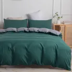 Patalynės komplektas Gezu tamsiai žalios spalvos antklodės užvalkalas 240 x 260 cm tamsiai pilkas vienspalvis apverčiamas dvigulės lovos mikropluo&scaron;to užsegamas užtrauktuku su 2 pagalvių užvalkalais 65 x 65 cm