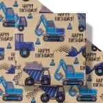 Ruspepa kraft popierius dovanoms ritinyje - mini ritinys - mėlynas sunkvežimis ir užra&scaron;as "happy birthday", idealiai tinka gimtadienio vakarėliui, kūdikio sutiktuvių &scaron;ventei - 43.2cm x 10m