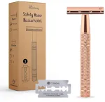 Bamboozy Saugus skustuvas moterims - Saugus skustuvas moterims - Aliuminis - Nulis atliekų - Dvigubo a&scaron;mens &scaron;lapias skustuvas - Rožinis auksas (1 skustuvo a&scaron;menys, Rožinis auksas)