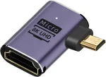 Cy 8k kabelis su kampu micro hdmi male į hdmi 2.1 female uhd prailginimo aukso konverterio adapteris palaiko 8k 60hz hdtv