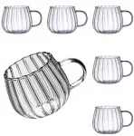 Adena stiklinis puodelis su rankena, rifliuotas, didelis, kavai, arbatai, 400 ml, 6 vnt.