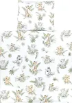 Tuptam unisex kūdikio lovelės komplektas, 4 dalių patalynės komplektas su antklode ir pagalve su užvalkalu, spalva: safari/liūtas/ruda/lapai/žalia, dydis: 80 x 80 cm