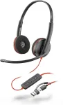 Poly Blackwire 3220 laidinės usb-c ausinės, triuk&scaron;mą slopinantis mikrofonas, stereo dizainas, jungiasi prie pc/mac per usb-c arba usb-a, suderinamos su teams/zoom, soundguard technologija