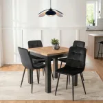 Mebel Elite Valgomojo komplektas &ndash; i&scaron;skleidžiamas stalas ir 4 kėdės, 80 &times; 80&ndash;160 cm, ąžuolo ir juodos spalvos