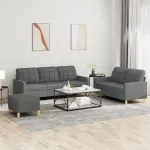 Fotelis Sofos komplektas su pagalvėlėmis, 3 dalių, pilkas, audinys