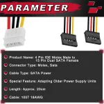 Mkbklljy 8 vnt. 4 kontaktų Molex į Dual Sata maitinimo Y kabelio adapteris 4 kontaktų Ide Molex Male į 15 kontaktų Dual Sata Female maitinimo paskirstymo kabelis (18 cm)