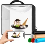 Emart foto dėžė fotografijai, 40 x 40 cm foto studijos &scaron;viesos dėžė, ne&scaron;iojama fotografijos &scaron;viesos palapinė, 144 led lemputės ir 6 vandeniui atsparūs pvc fonai produktų fotografijai, smulkūs daiktai