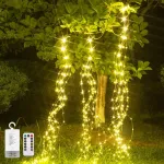 Fėja žiburiai, maitinami baterijomis, 10 gijų, 2 m, 200 led, vandeniui atsparūs fėja žiburiai, 8 &scaron;viesos režimai, krioklio fėja žiburiai su nuotolinio valdymo pulteliu, varinės vielos fėja žiburiai vidaus ir lauko dekoravimui