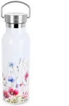 Termosas butelio formos su plačia anga, baltas su gėlių motyvu, 560 ml