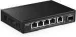 Mokerlink 5 prievadų 2.5g ethernet komutatorius su 10g Sfp, 5 x 2.5g Base-t prievadai, suderinami su 10/100/1000mbps, metalinis nevaldomas ventiliatoriaus neturintis tinklo komutatorius