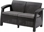 Sodo sofa 2-vietė rattan corfu love seat keter grafitas su pagalvėlėmis