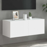TV staliukas Sieninė TV spintelė su LED lemputėmis, balta, 80x35x31cm