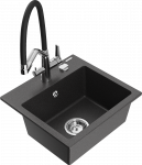 Granitinė virtuvinė plautuvė Mexen Milo su mai&scaron;ytuvu ir sifonu, Juodas granite+Juodas/Chrome