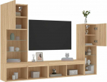 TV staliukas Sieninė TV sekcija su LED, 4 dalių, ąžuolo, apdirbta mediena