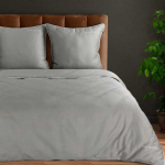 Eurofirany Medvilninio satino patalynės komplektas, 160x200 cm antklodės užvalkalas su 2 pagalvių užvalkalais, pilkas su apdaila, lengvai prižiūrimas užtrauktukas, miegamojo tekstilė Patalynė