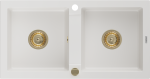 Granitinė virtuvinė plautuvė Mexen Mario su sifonu, Baltas+Gold, 820 x 436 mm