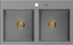 Granitinė virtuvinė plautuvė Mexen Hektor su sifonu, Pilkas+Gold, 800 x 480 mm