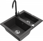 Granitinė virtuvinė plautuvė Mexen Carlos su mai&scaron;ytuvu ir sifonu, Juodas granite+Juodas