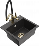 Granitinė virtuvinė plautuvė Mexen Milo su mai&scaron;ytuvu ir sifonu, Juodas granite+Juodas/Gold