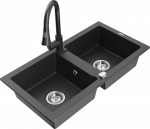 Granitinė virtuvinė plautuvė Mexen Mario su mai&scaron;ytuvu ir sifonu, Juodas granite