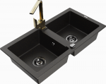 Granitinė virtuvinė plautuvė Mexen Mario su mai&scaron;ytuvu ir sifonu, Metallic juodas/auksinis+Gold