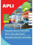 Lipnios etiketės Apli, A4, 38x21.2mm, nuimamos, 65 etiketės lape, 100 lapų, baltos spalvos