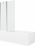 Vonia Mexen Cubik su apdaila ir stiklo sienele, 160x70 cm + 100 cm, Baltas+Chrome/Transparent