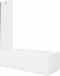 Vonia Mexen Cubik su apdaila ir stiklo sienele, 170x70 cm + 50 cm, Baltas+Chrome/Transparent