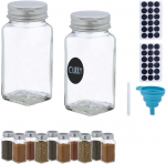 Bonideco Rinkinys i&scaron; 12 skaidrių prieskonių indelių 11x4,5x4,5cm., sidabrinės/juodos spalvos