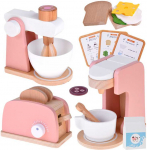 Jokomisiada Wooden Set Toaster Coffee Machine Mixer + Accessories &ndash; Small Pretend Play Appliances ZA5929