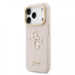 Guess PU Grained 4G Logo Stand Camera Frame dėklas skirtas Apple iPhone 17 Pro rožinės spalvos