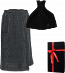 Dovanų rinkinys dovanų dėžutėje RENTO KENNO JAM. Pirties kepurė ir prijuostė, tamsiai pilkas/juodas