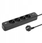 Montis Juodas 4 lizdų elektros ilgintuvas su USB 1,5 m MT186-BK-1,5