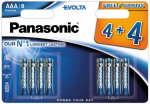 Elementai PANASONIC EVOLTA ALKLINE AAA, 1,5V, 24A, LR03, 8 vnt. (4+4)