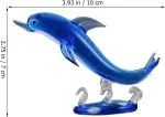 Topperfun stiklinė delfino statulėlė, 10 cm mėlyna kri&scaron;tolinė žuvies dekoracija, jūros gyvūno statulėlė, rankų darbo gyvūnų ornamentai, jūros delfino dekoracija stalui namų dekoravimui