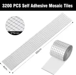 Mosaicmirror 3200 mozaikos plytelių 5 x 5 mm, veidrodinės plytelės, lipnus disko kamuolys, lipnios juostelės &bdquo;pasidaryk pats&ldquo; disko kamuoliui (2 ritiniai, sidabrinės)
