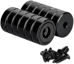 Min ci 12 neodimio magnetų rinkinys, itin stiprūs 10 kg (20 lbs) juodi magnetai su skyle, 16 mm apvalus magnetas prisukimui, puodo magnetas, prisukamas plok&scaron;čias stiprus mažas magnetas