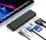 Surface Pro 9 dokas, suderinamas su Surface Pro 10/11/x - Surface Pro 9 adapteris su Thunderbolt 4 (vaizdas + duomenys + 100 W Pd), 4k Hdmi, 2 x Usb 3.0, Sd/tf kortelių skaitytuvas, 3,5 mm audio Surface Pro 9